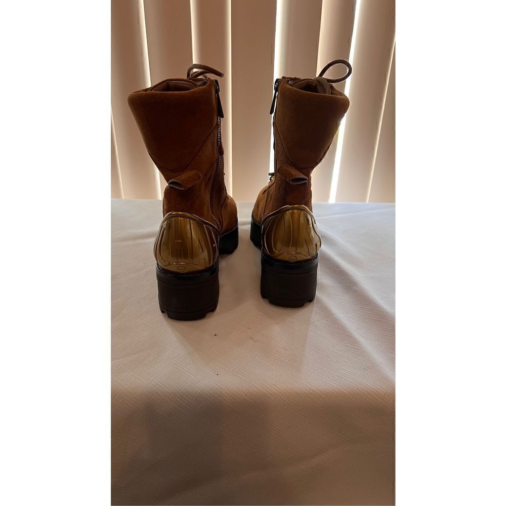 Michael Kors womens Suede Leather Chunky Heel Ankle Boots Brown Gold Size 9.5 - Picture 8 of 15